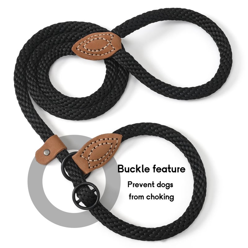 Mile High Life Slip Leads for Dogs | Heavy Duty Dog Training Leash | 5 Feet No Pull Slip Leashes w Leather Tip | Black Rope Lead for Dogs Outside - Image 2